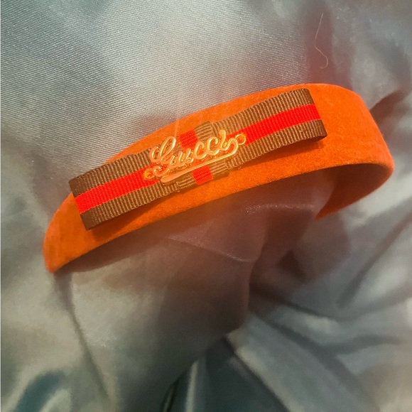 Gorgeous vintage Gucci brown microsuede Green & Red web Bow Logo Headband - Picture 5 of 6